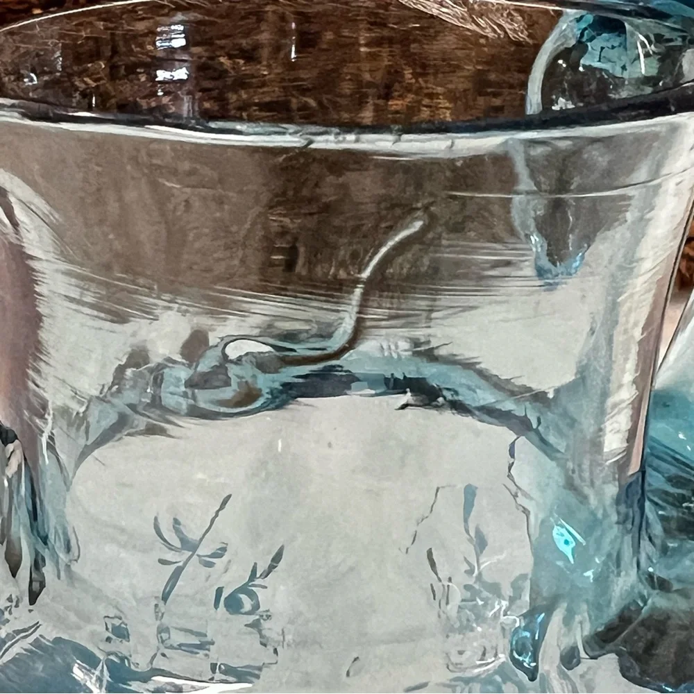 Vintage Victorian Blue Art Glass Enameled Hand-Painted Pitcher